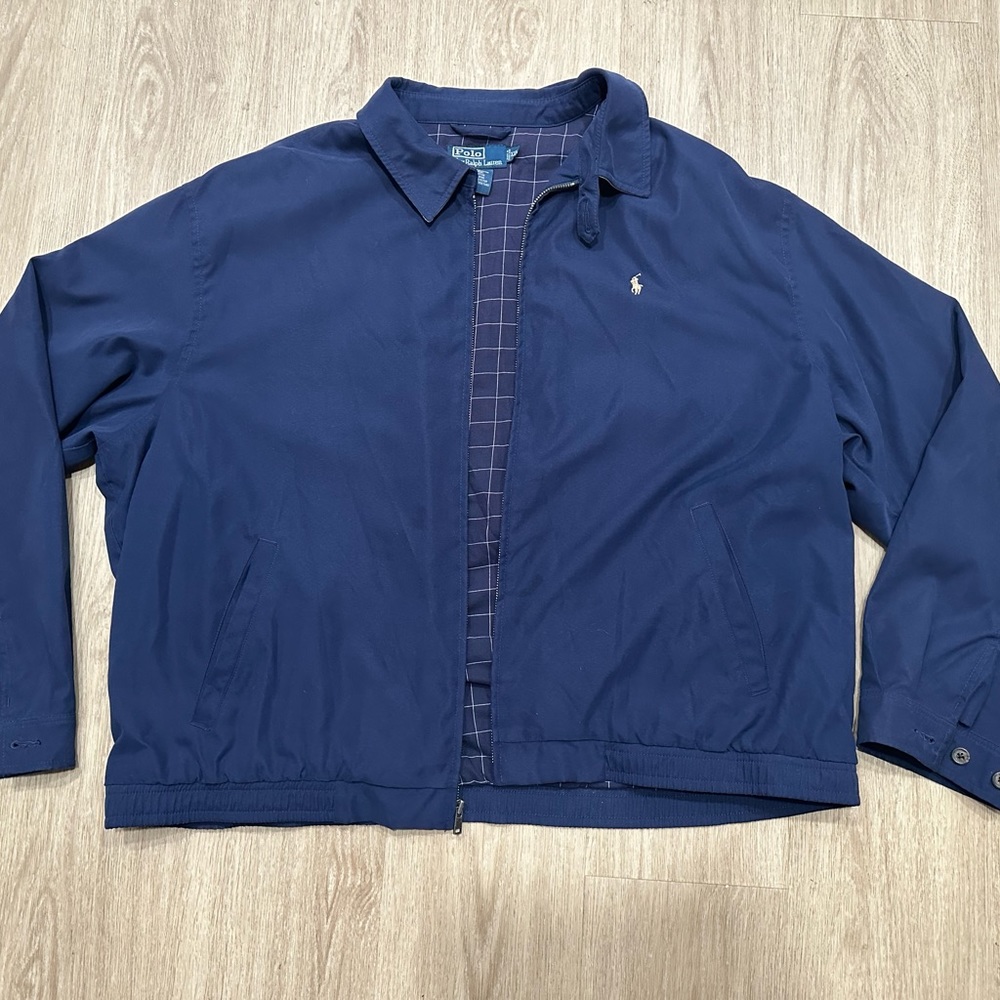 VTG Polo Ralph Lauren Harrington Bomber Jacket Mens XXL 2XL Navy Blue Lined